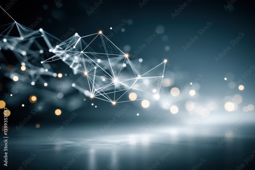 Poster abstract digital network with geometric shapes and soft lighting, conveying a sense of technology an