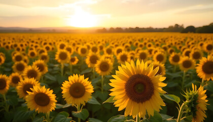 sunflower field at sunset