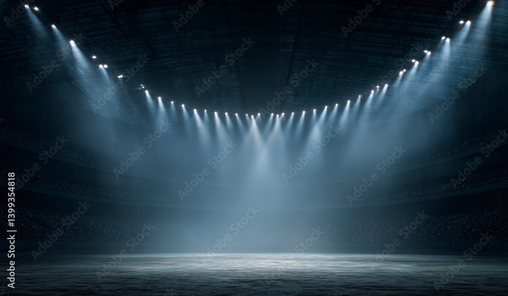 Poster illuminated stadium arena view with intense lighting and atmospheric fog