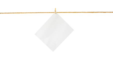 blank white paper on rope isolated on white