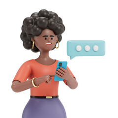 woman in business attire holding a phone, symbolizing communication and modern business. 3D rendering, conceptual image. Isolated on white background.