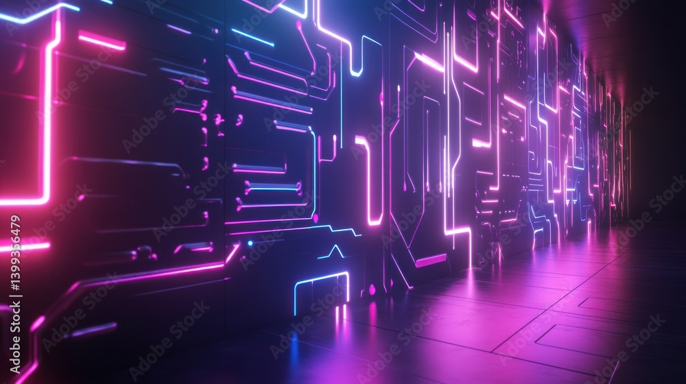 Poster futuristic walls with neon circuit patterns etched into their surfaces background wallpaper ai gener