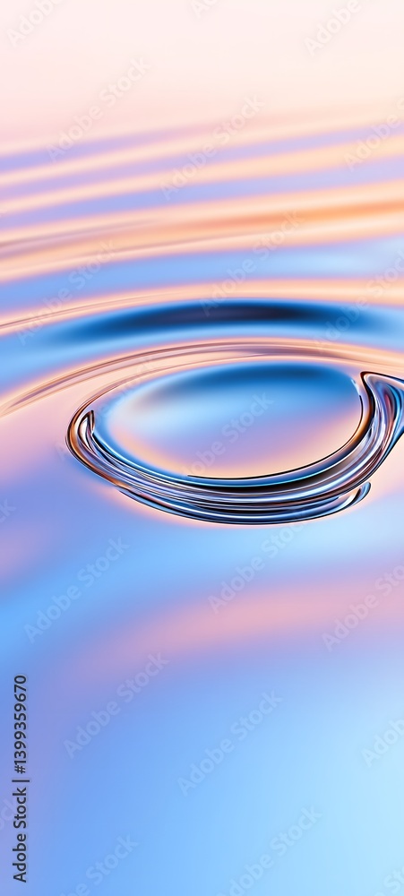 Poster close-up of a water droplet creating ripples on a smooth surface with a gradient background