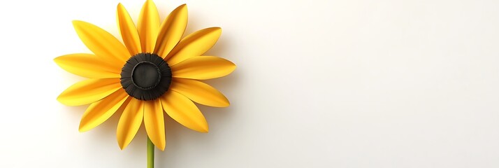 Obraz premium Yellow flower laying on white surface. Illustrates beauty and simplicity. Nature stock photography