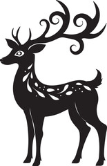 Elegant Deer Silhouette Icon with Decorative Antlers – Fantasy Woodland Animal Vector