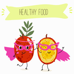 Red plum berry fruit. Natural vitamin antioxidant detox food collection. Vector hand drawn illistration.