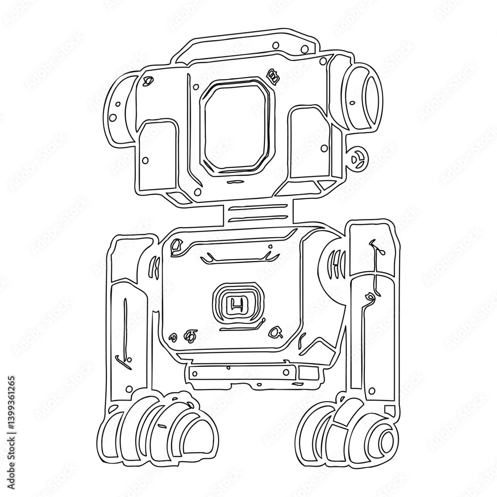 Poster futuristic robot sketch with detailed structure