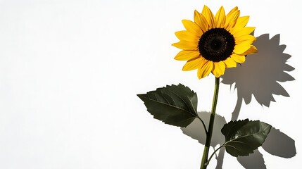Bright sunflower with shadow on white background. Possible use Stock photo