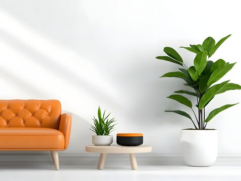 Bright and airy farmhouse style living space featuring a vintage leather Chesterfield sofa trailing potted plants and soft diffused daylight
