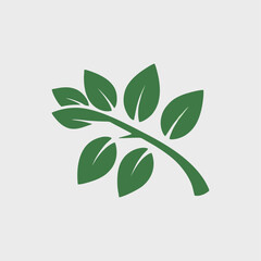 Modern green ecology icon of branch with leaves in minimal vector form