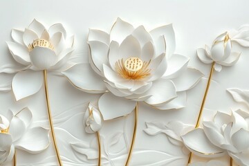 Elegant, 3D white lotus flowers on a textured background
