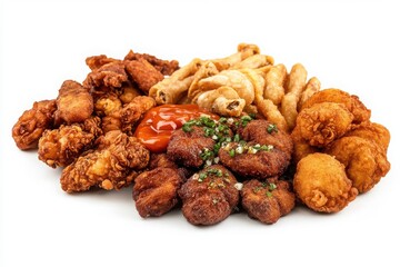 Appetizing fried food platter with sauce