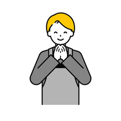 上半身のポーズ_シンプルな飲食店の店員の男性07