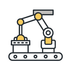 Robot Arm Operating Conveyor Belt Icon Design