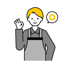 上半身のポーズ_シンプルな飲食店の店員の男性08