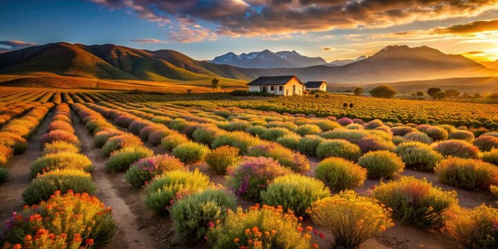 Architectural lines of rooibos tea fields intersect with wildflower bursts, a breathtaking Clanwilliam photograph.