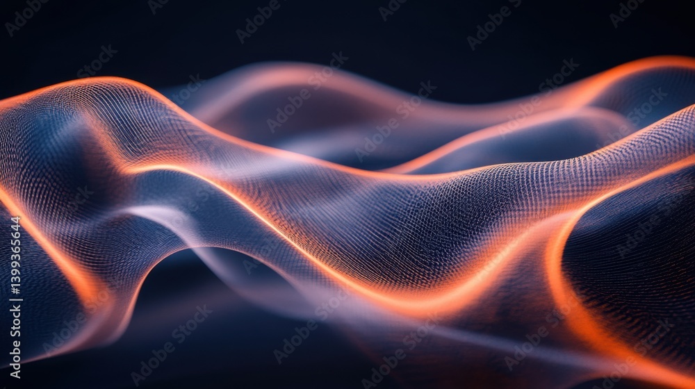 Poster abstract waves of light in vibrant orange and blue create a dynamic and fluid visual effect against 