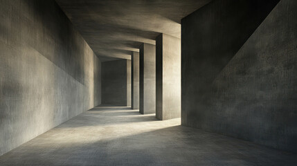 Modern Minimalist Interior with Concrete Walls and Dramatic Lighting Effects