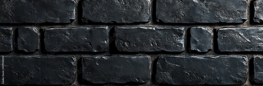 Poster a close-up view of a textured black brick wall showcasing its rugged surface and subtle imperfection