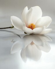 Obraz premium White Magnolia Blossom Reflection Closeup Still Life Photography