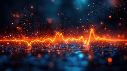 Naklejka premium Abstract glowing orange and blue line on dark surface with sparks