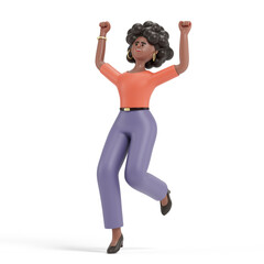 woman jumping with joy, symbolizing success, happiness, or achievement. 3D rendering, conceptual image. Isolated on white background.