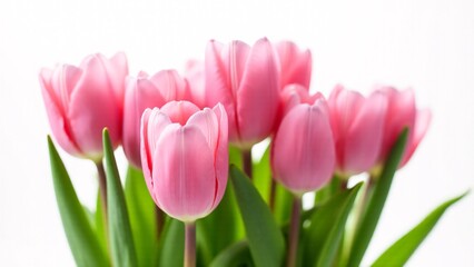 Fototapeta premium Pink Tulips Bouquet On White Background