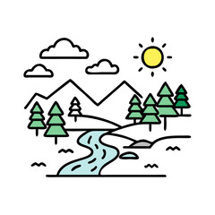 river landscapes icon, river landscapes vector illustration-simple illustration of river landscapes, perfect for river landscapes logos and icons