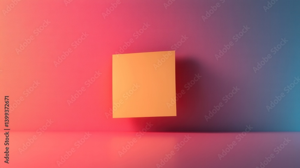 Aufkleber a minimalist image featuring a floating orange sticky note against a gradient background of pink and