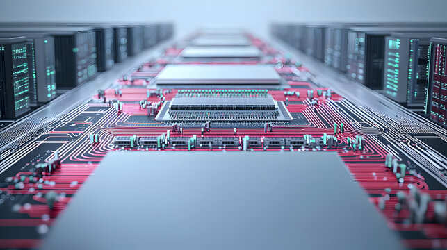 Perspective View Of Circuit Board With Processors