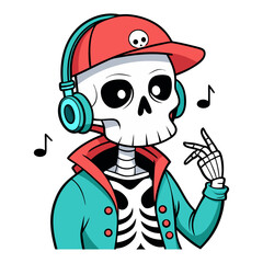Skeleton in a Cap Listening to Music
