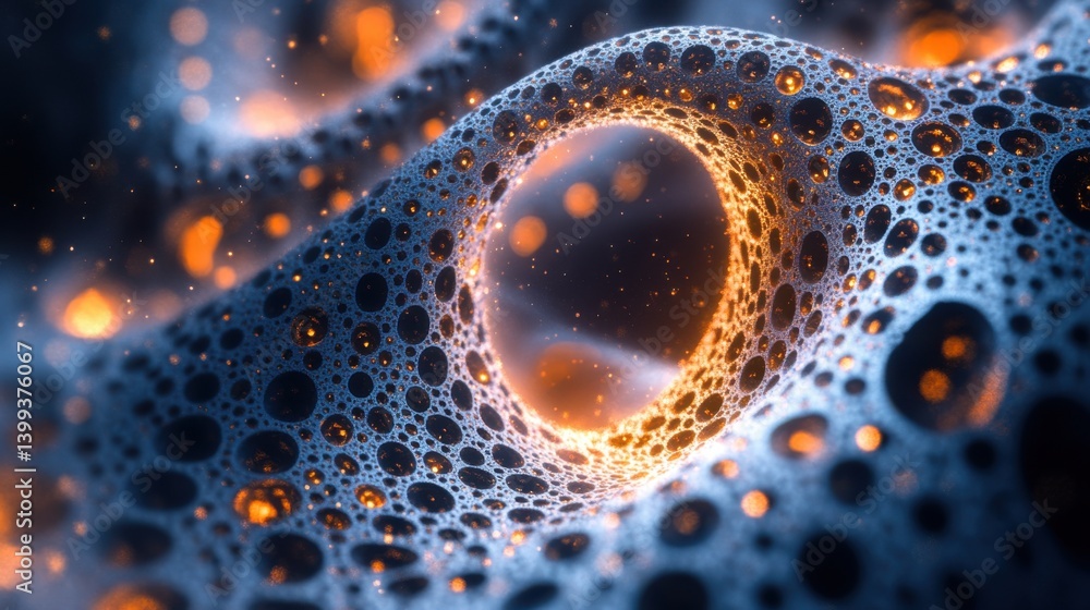 Poster a mesmerizing abstract image featuring intricate bubbles and glowing patterns, reminiscent of cosmic