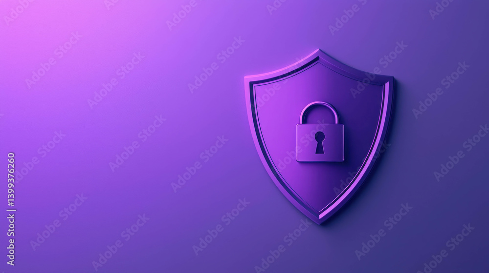 Poster shield with padlock design representing cybersecurity and protection in digital space