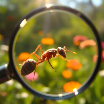 La hormiga est&aacute; debajo de la lupa.