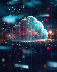 Fototapeta premium Digital Marketing and Online Business. Abstract Digital Cloud Network Visualization with Blue and Red Lights