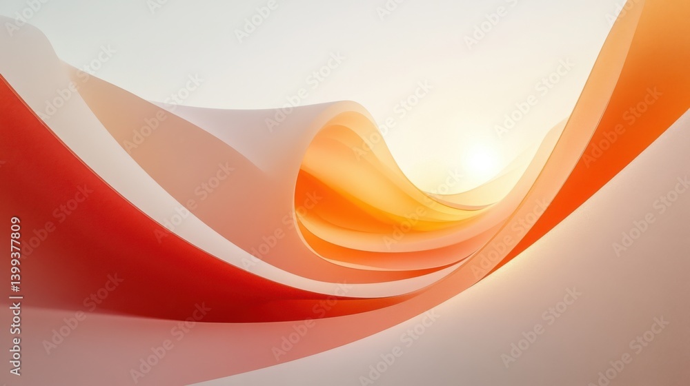 Poster a vibrant abstract design featuring flowing curves in orange and white, evoking a sense of movement 