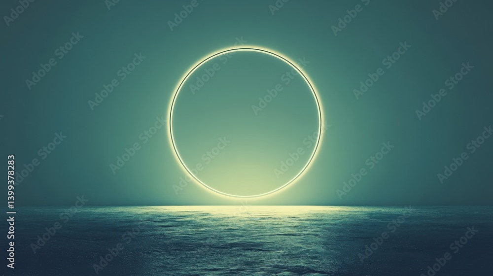 Poster a serene, glowing circle appears above a tranquil surface, creating a calming atmosphere with a blen