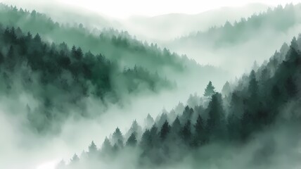Forest mist gradient, deep green fading into misty white