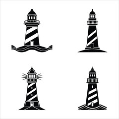 Lighthouse Icon Set Minimalist Black and White Vector Illustrations