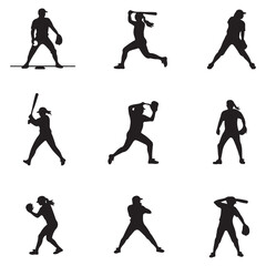 softball Vector Black silhouettes. with white background