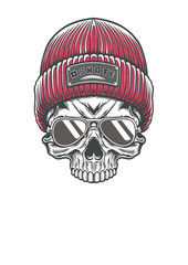 Skull with vintage style beanie hat and vintage sunglasses 65