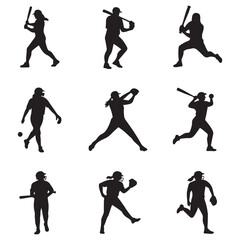 softball Vector Black silhouettes. with white background