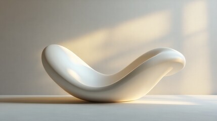 A sleek, modern chair with a smooth, flowing design, bathed in soft light against a textured wall, showcasing minimalist aesthetics.