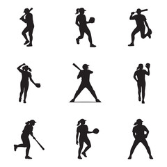 Obraz premium softball Vector Black silhouettes. with white background