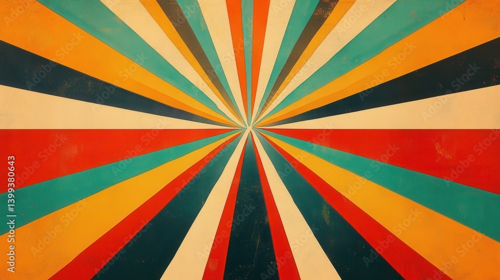 Poster a vibrant abstract design featuring radiating stripes in various colors, creating a dynamic and ener