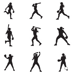 softball Vector Black silhouettes. with white background