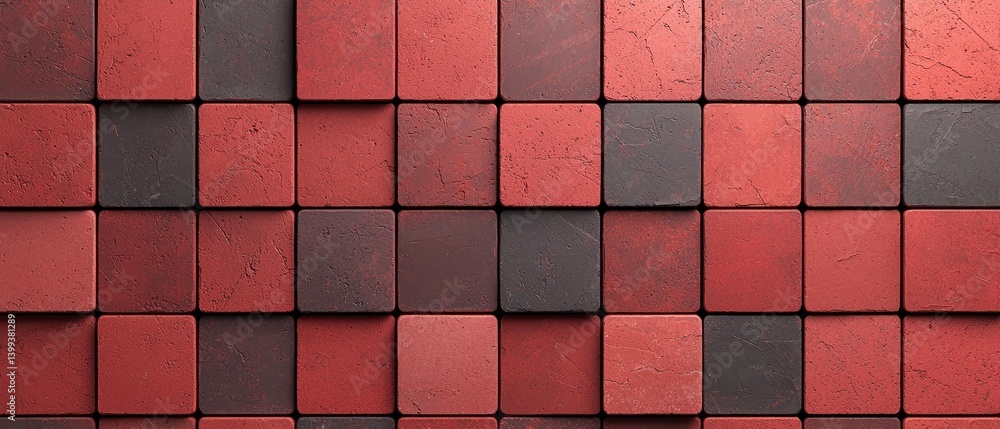 Poster textured red and black tiles arranged in a grid pattern.