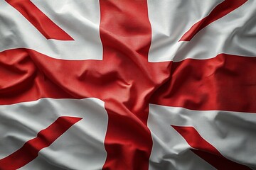 Obraz premium Close-up view of a textured flag, showcasing the bold red and white design. The fabric's wrinkles add depth and visual interest.