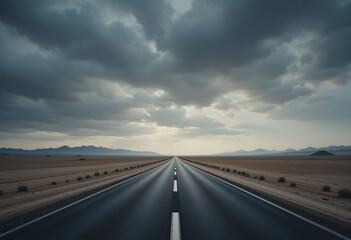 Fototapeta premium Driving scenic route: open road under dramatic sky for travel and adventure