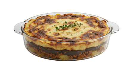 Homemade savory pie with layers of vegetables and golden crispy top freshly baked